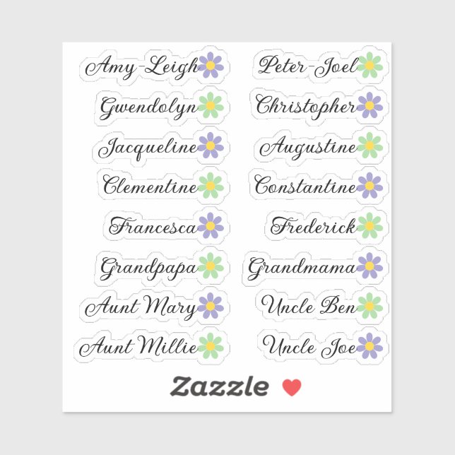 16 Custom Guest List Names Calligraphy Cute Daisy (Sheet)