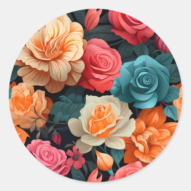 #16 Floral Pattern Classic Round Sticker (Front)