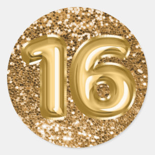 16 Gold Foil Balloons Sparkly Chunky Glitter Classic Round Sticker