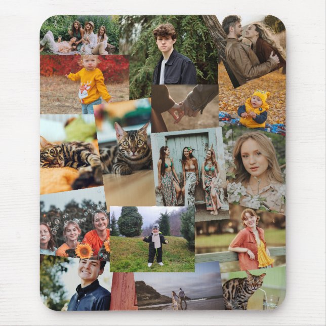 16 Haphazardly Overlapping Photos Collage Template Mouse Pad (Front)