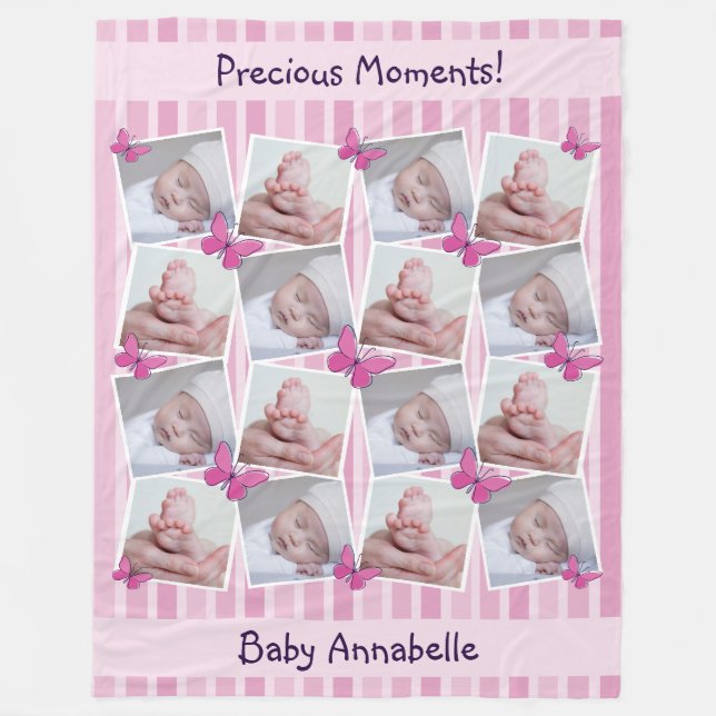 16 Images Collage Precious Moments Pink Fleece Blanket (Front)
