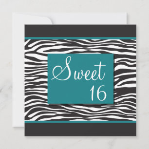 16 invitations zèbres turquoises