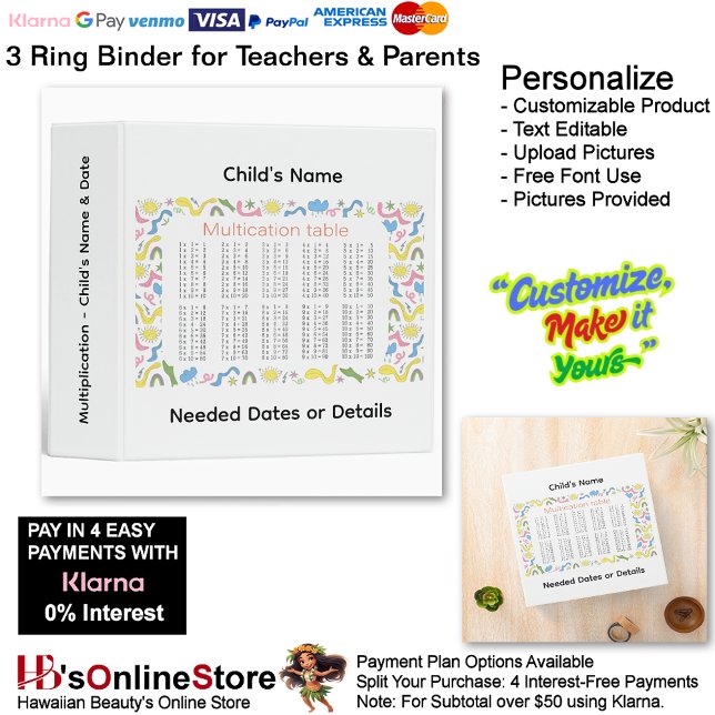 16 Learn Multiplication Child's Name Date Teacher  Binder (16 Learn Multiplication Child's Name Date Teacher 3 Ring Binder.)