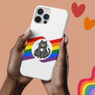 16 LGBT Pride Black & White Folk Art Cat coque iphone