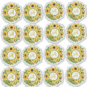16 Monogrammed Sunflower Stickers Customizable