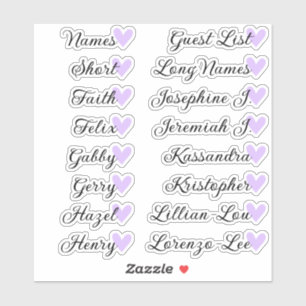 16 Names Custom Guest List Calligraphy Lilac Heart