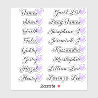 16 Names Custom Guest List Calligraphy Lilac Heart
