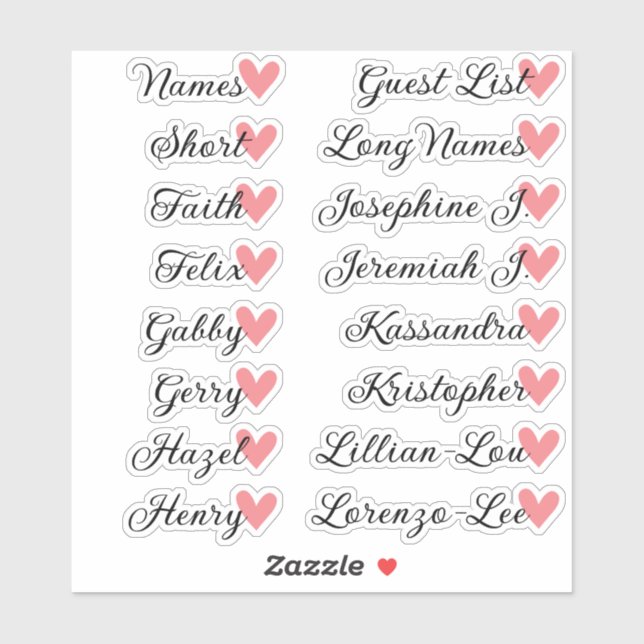 16 Names Custom Guest List Calligraphy Peach Heart (Sheet)