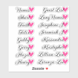16 Names Custom Guest List Calligraphy Pink Heart