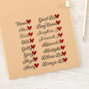 16 Names Custom Guest List Calligraphy Red Heart