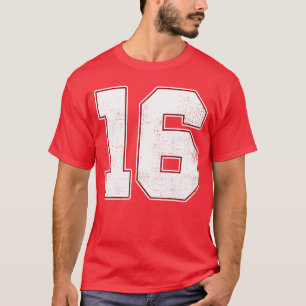 16 Outline Number 16 Fan Varsity Sportseam Blue Je T-Shirt