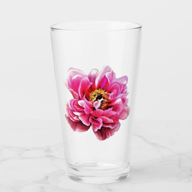 16 oz glass tumbler pink peony (Front)