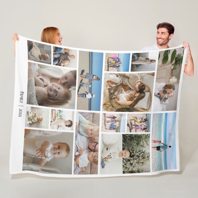 16 Photo collage and text template personalized Fleece Blanket (In Situ)