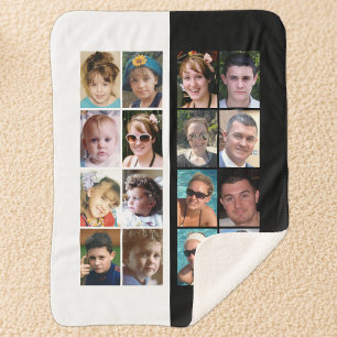 16 photo collage black and white sherpa blanket
