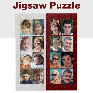 16 photo collage burgundy and grey jigsaw puzzle