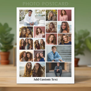 16 Photo Collage - Custom Text - Black and White Postcard