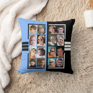 16 photo collage double sided blue black throw pillow