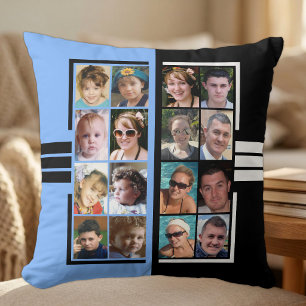 16 photo collage double sided blue black throw pillow