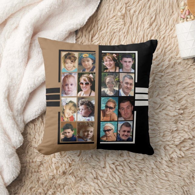 16 photo collage double sided brown black throw pillow (Blanket)