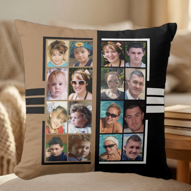 16 photo collage double sided brown black throw pillow (Creator Uploaded)