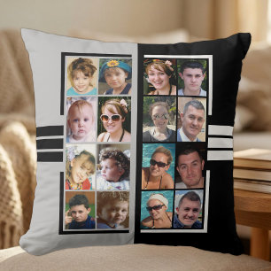 16 photo collage double sided grey black throw pillow