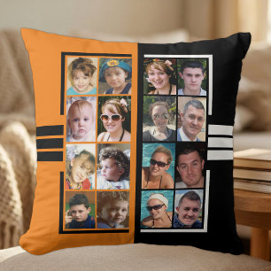 16 photo collage double sided orange black throw pillow