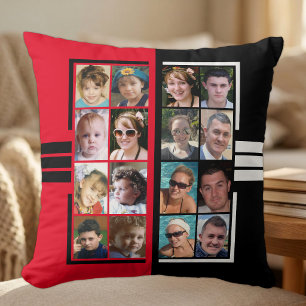 16 photo collage double sided red black throw pillow