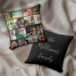 16 Photo Collage Family Script Name Throw Pillow<br><div class="desc">Personalize with your 16 favourite family photos and add your family name in an elegant script to create a unique photo collage,  memory and gift. You can customize the background to your favourite colour. A lovely keepsake to treasure! Designed by Thisisnotme©</div>