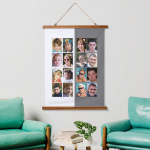 16 photo collage grey and white hanging tapestry