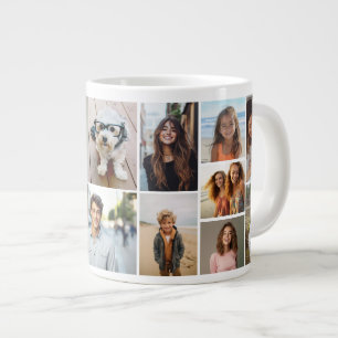 16 Photo Collage Grid - Modern Minimal White Grid Large Coffee Mug