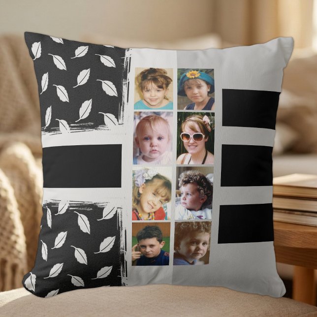 16 photo collage leaves stripes black throw pillow (Creator Uploaded)