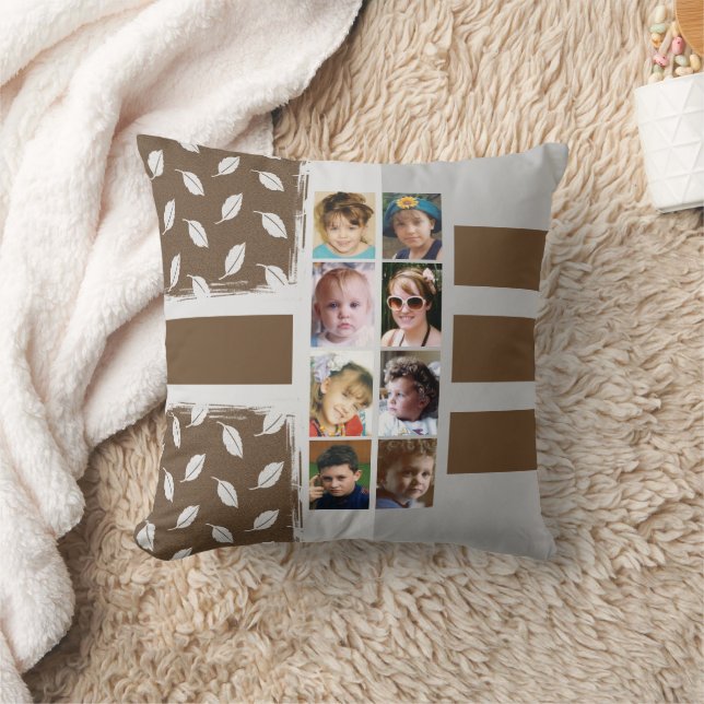 16 photo collage leaves stripes brown throw pillow (Blanket)