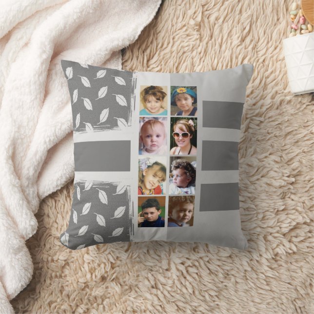 16 photo collage leaves stripes grey throw pillow (Blanket)