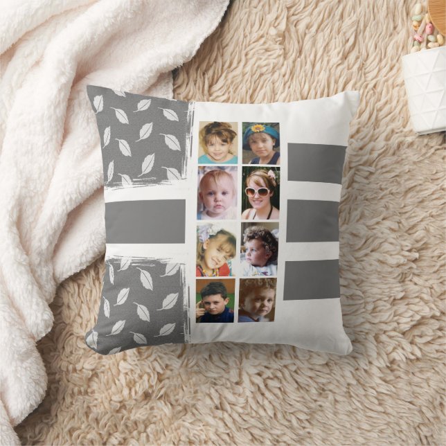 16 photo collage leaves stripes grey white throw pillow (Blanket)