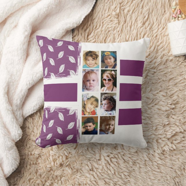 16 photo collage leaves stripes purple white throw pillow (Blanket)