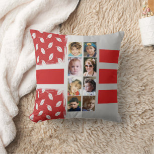 16 photo collage leaves stripes red throw pillow