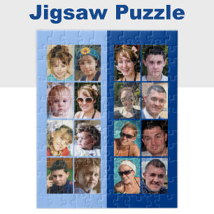 16 photo collage light and dark blue jigsaw puzzle