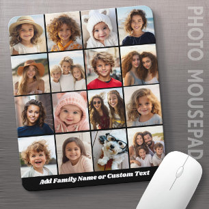 16 Photo Collage Modern Minimal Black Chunky Text Mouse Pad
