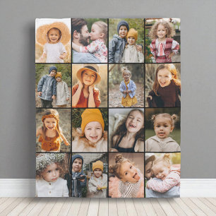 16 Photo Collage Modern Personalized Custom Colour Fleece Blanket