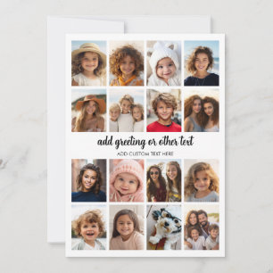 16 Photo Collage - Modern White with Black Text Holiday Card