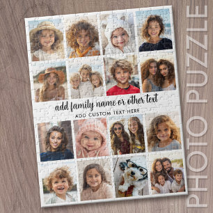 16 Photo Collage - Modern White with Black Text Jigsaw Puzzle
