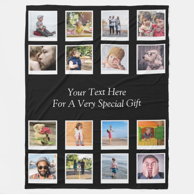 16 Photo Collage Personalized Large Fleece Blanket (Front)