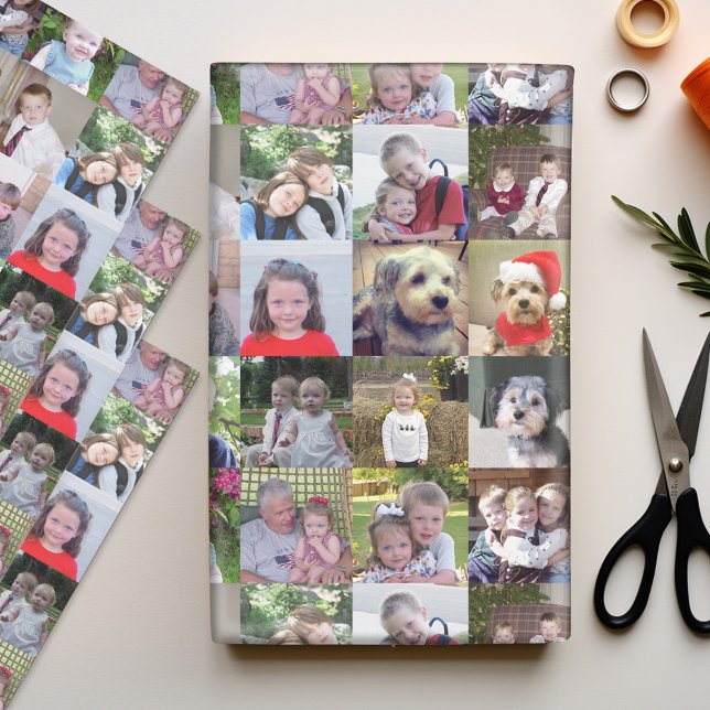 16 Photo Collage - photo carré sur papier (Personalized Photo Wrapping Paper)