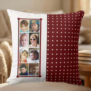 16 photo collage polka dots throw burgundy pillow