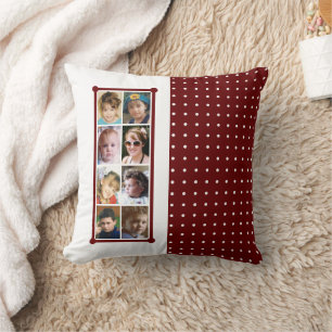 16 photo collage polka dots throw burgundy pillow