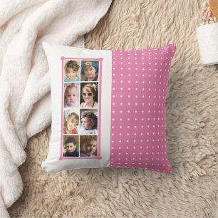 16 photo collage polka dots throw pink pillow