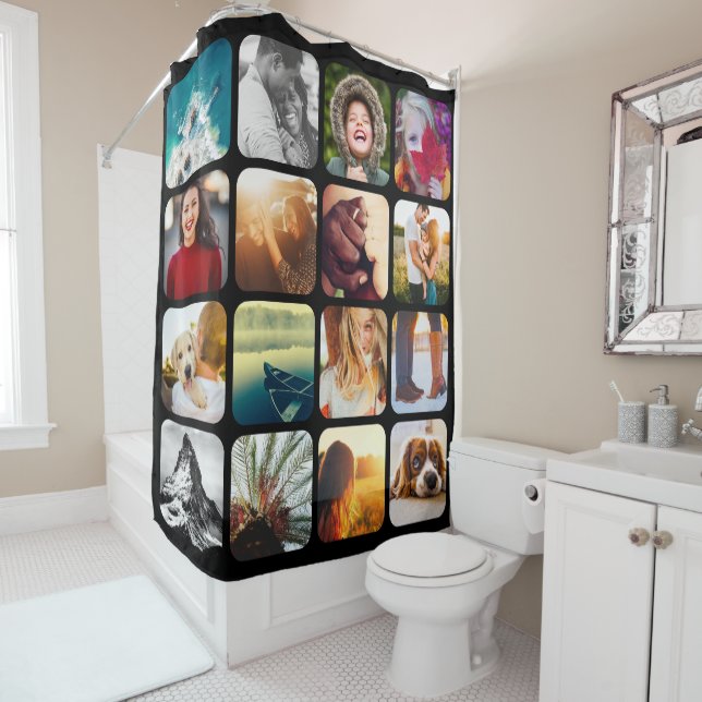 16 Photo Template Rounded Black Shower Curtain (In Situ)