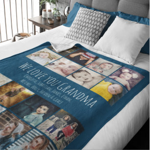 16 Photos Collage And Personalized Text Fleece Blanket
