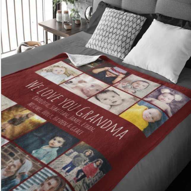 16 Photos Collage And Personalized Text Fleece Blanket (Creator Uploaded)