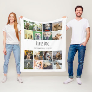 16 Photos Collage And Personalized Text Fleece Blanket